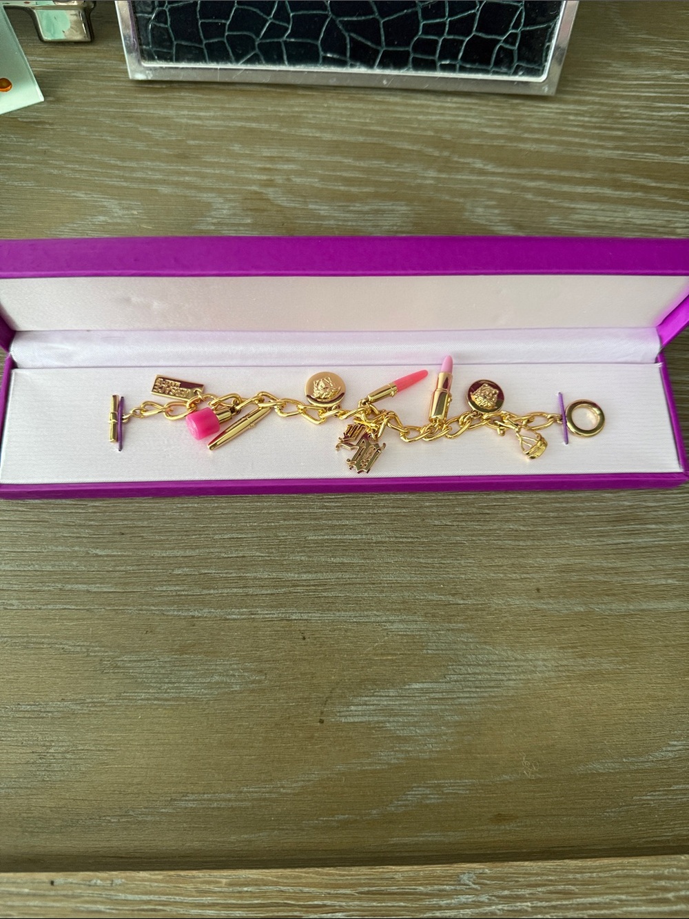 Versace Gold Charm Chain Bracelet with Pink Accent